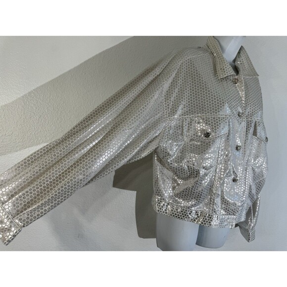 JOUJOU Womens Silver Dot Button Up Metallic Large 100% Cotton Made In USA - Picture 6 of 11